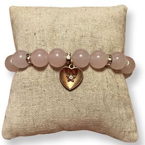 Pink Stone Rhinestone Gold Heart Stretch Bracelet